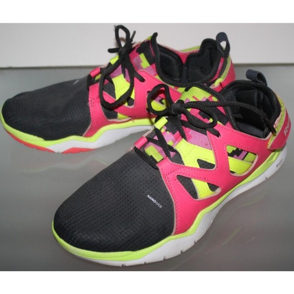 Women's Reebok Sneakers Multi-Color Sz 7 Adjustable Heel Pink Blk Yellow M48000 - Picture 1 of 7